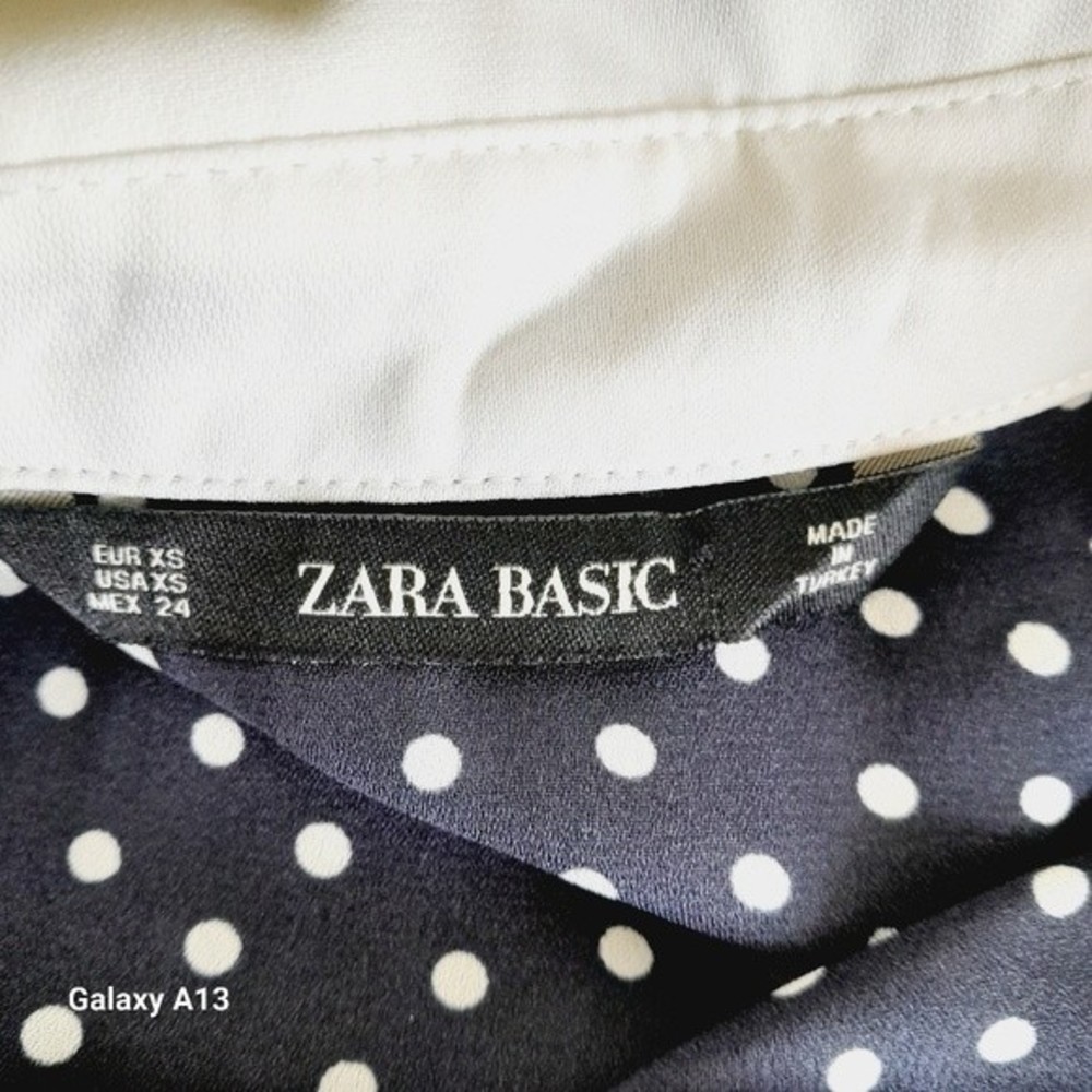 Zara Navy Blue Polka Dot Midi Dress with White Collar - Picture 7 of 7